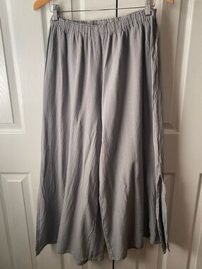 Oh My Gauze! Kate Taupe Textured Cotton Gauze Wide Leg Pull-On Pants 1 (S/M)